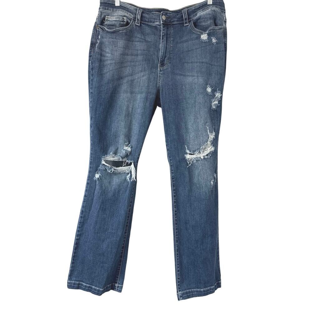 Judy Blue Hand Sand Mid-Rise Distressed Bootcut Jeans Sz 20W JB82541DK *EUC